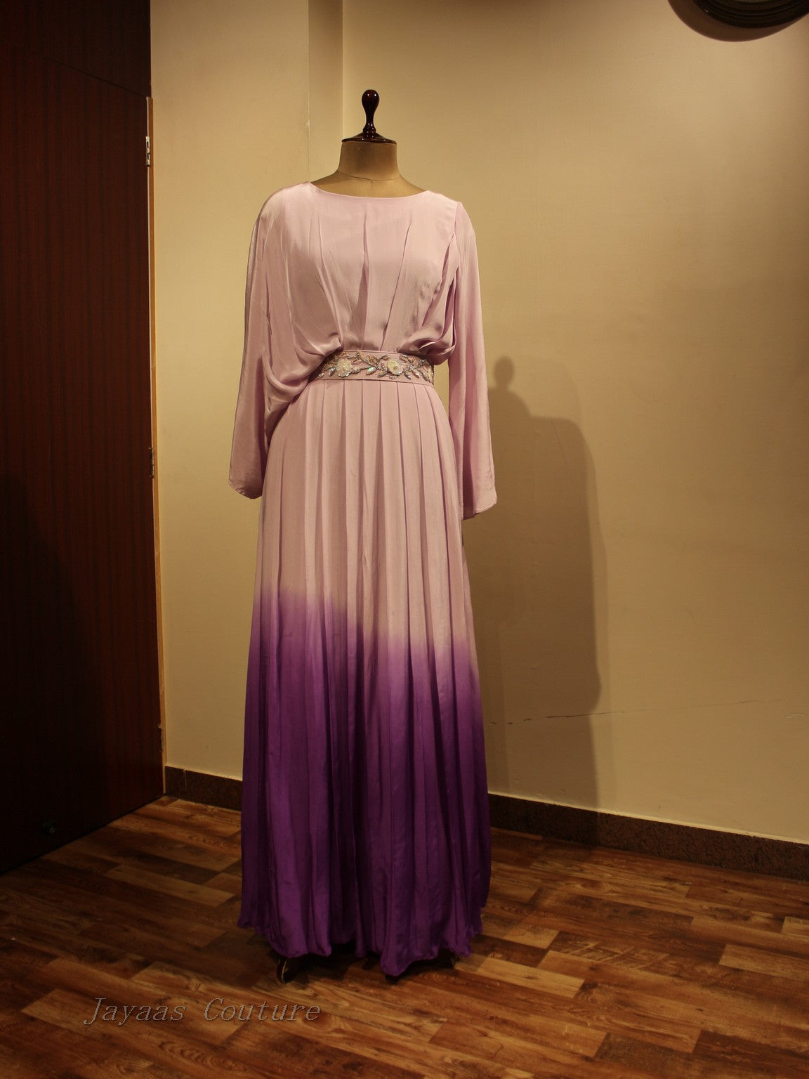 Lavander shaded gown with belt