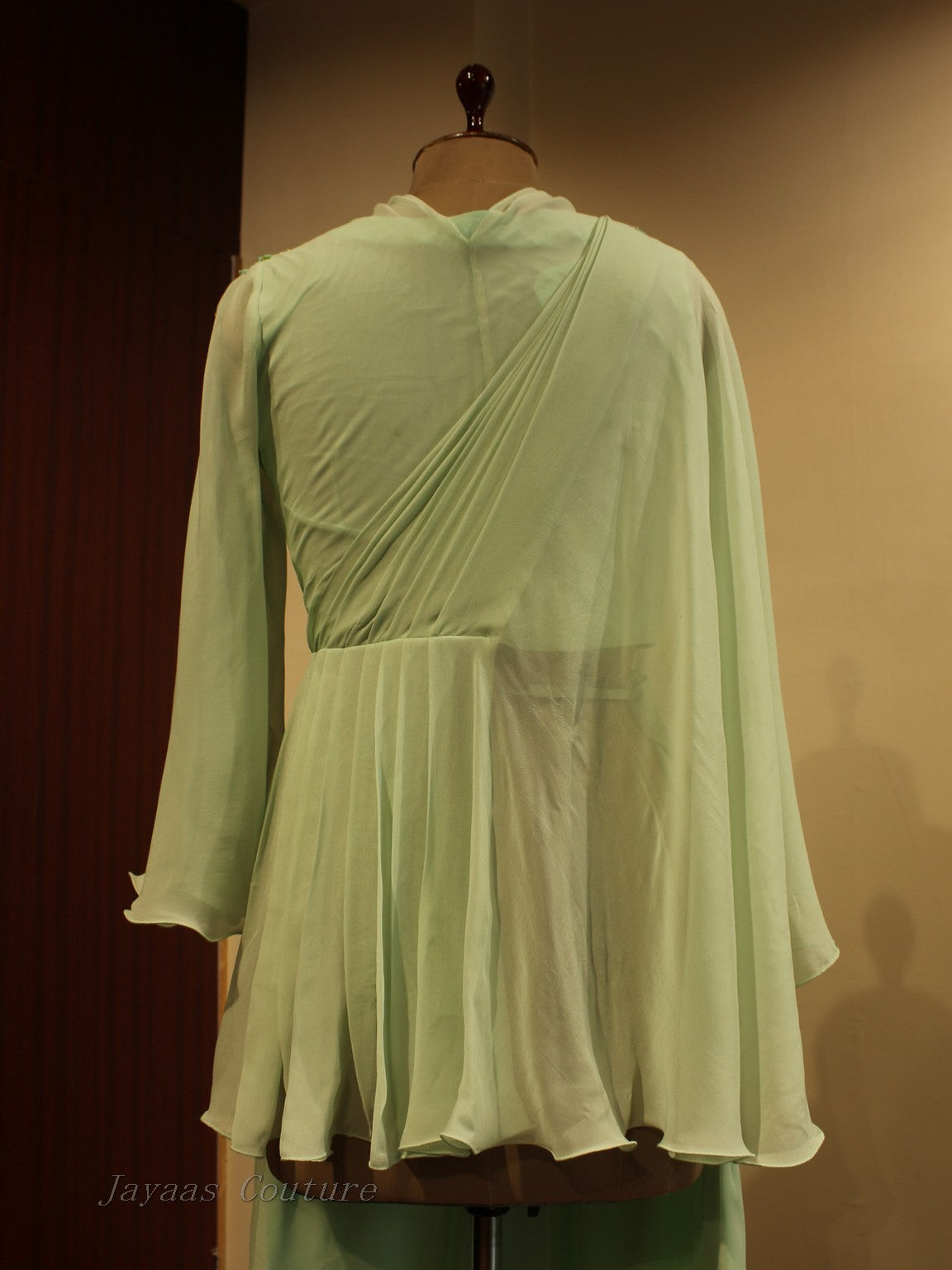 Pista green drape top with flaired pants