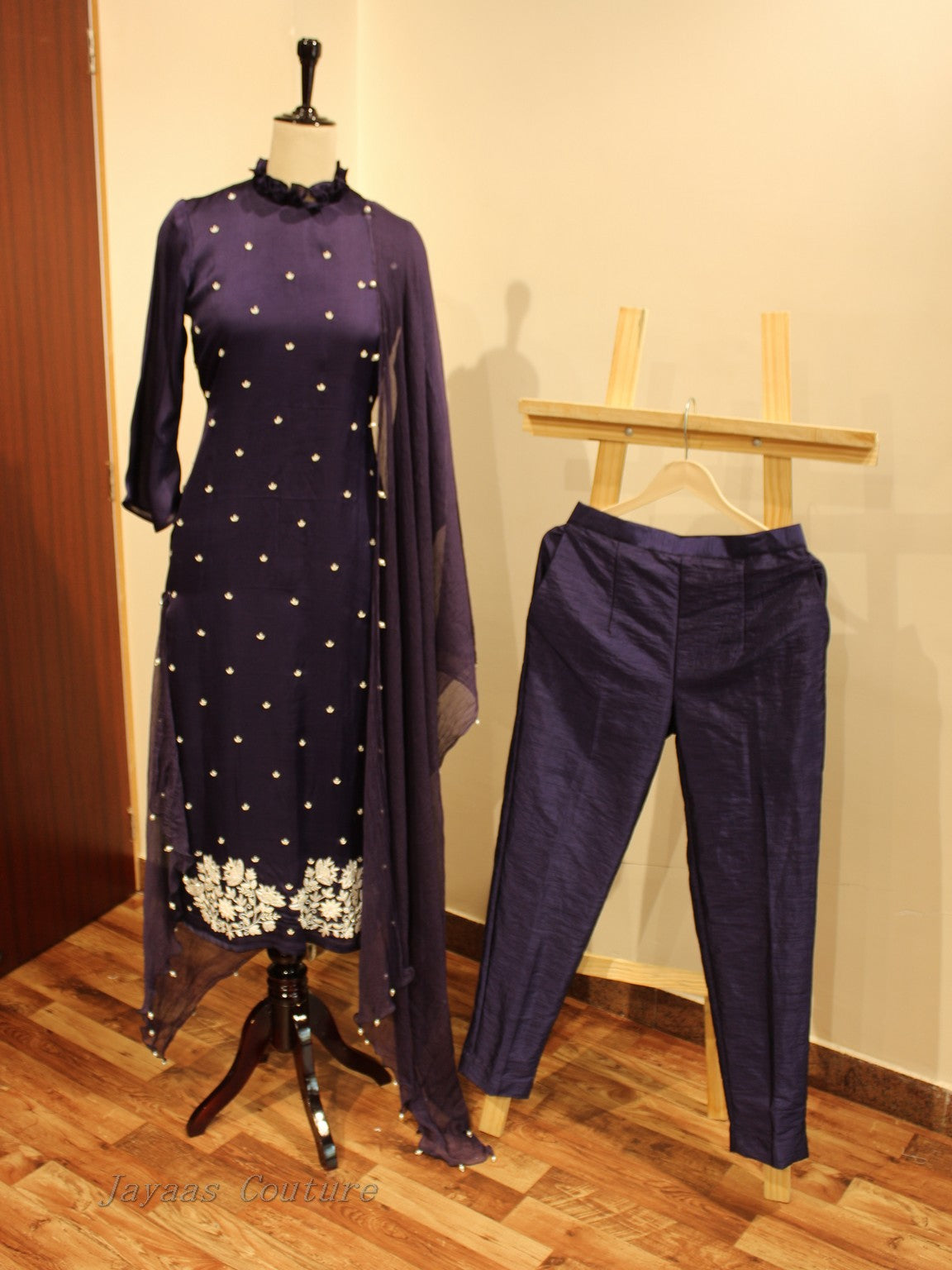 Dark purple kurta pants with dupatta