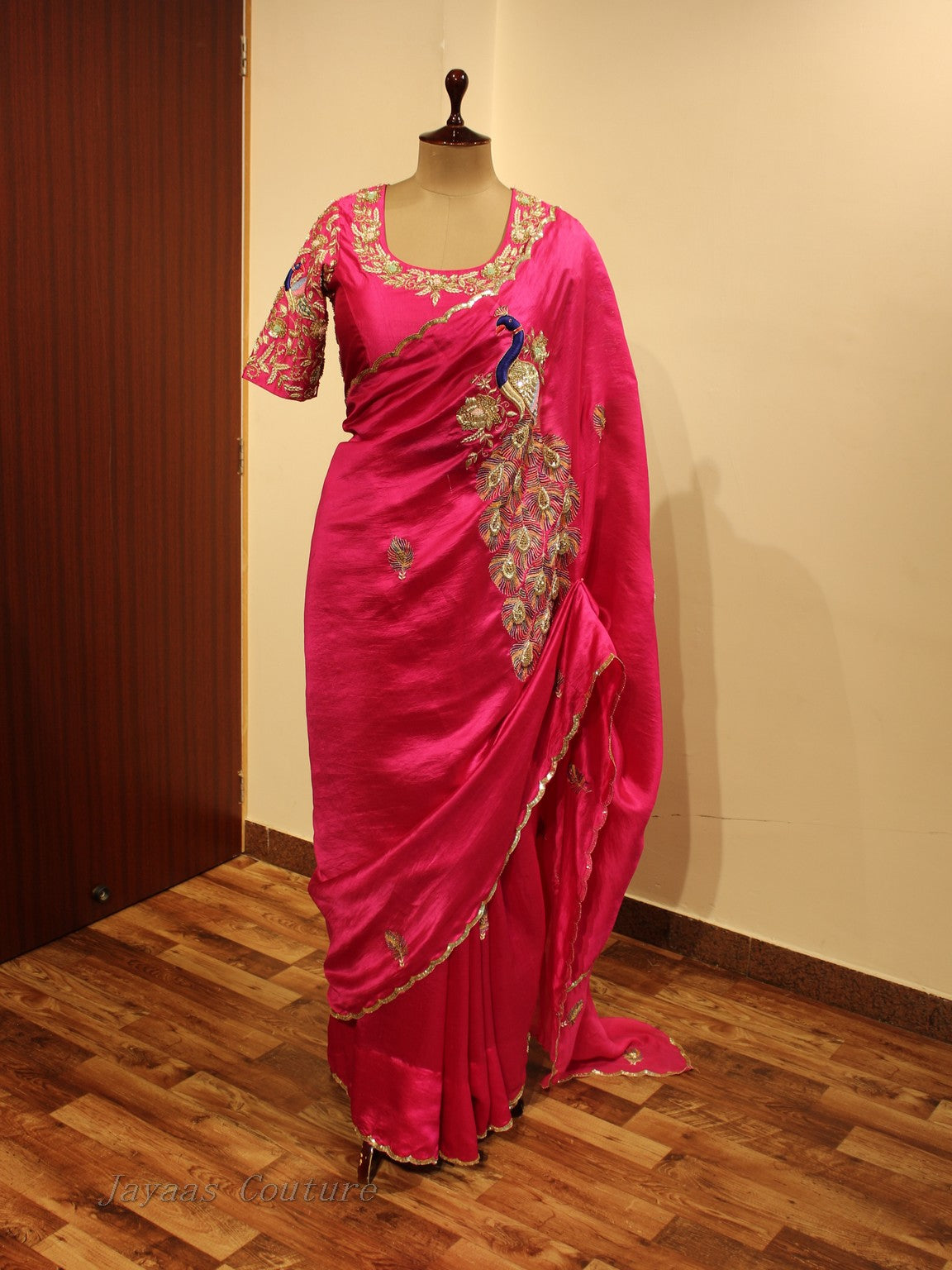 Rani peacock saree with blouse