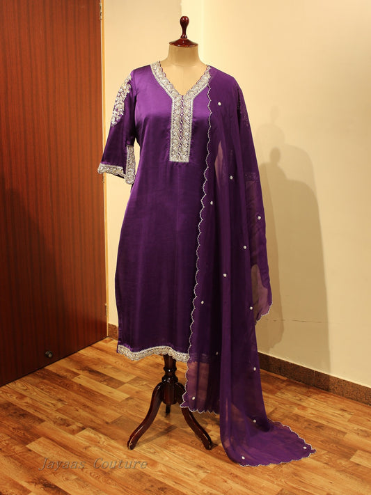 Dark purple kurta pants with dupatta