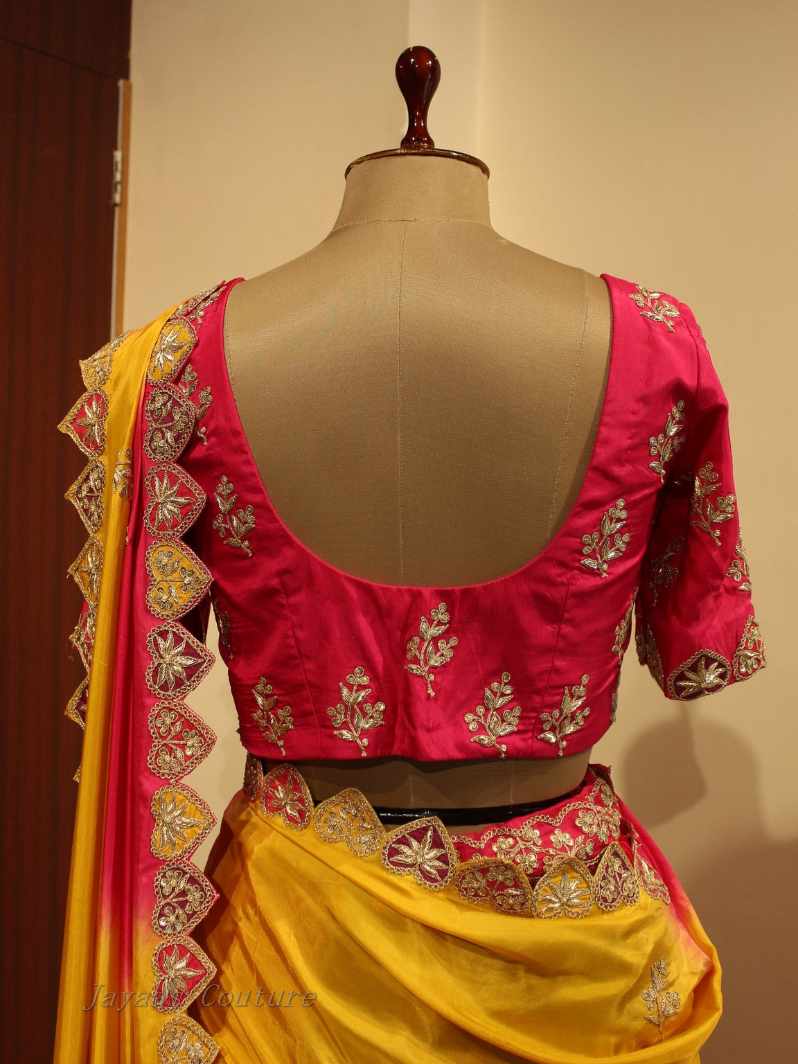 Pink yellow multi colour lehenga with crushed skirt