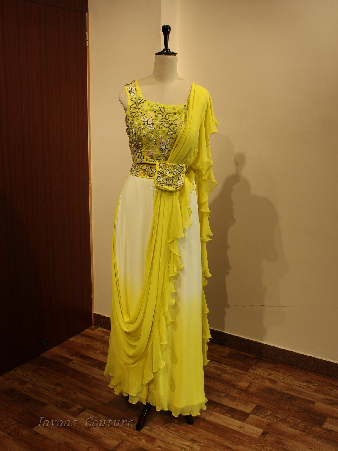 Yellow crop top with skirt and drape dupatta