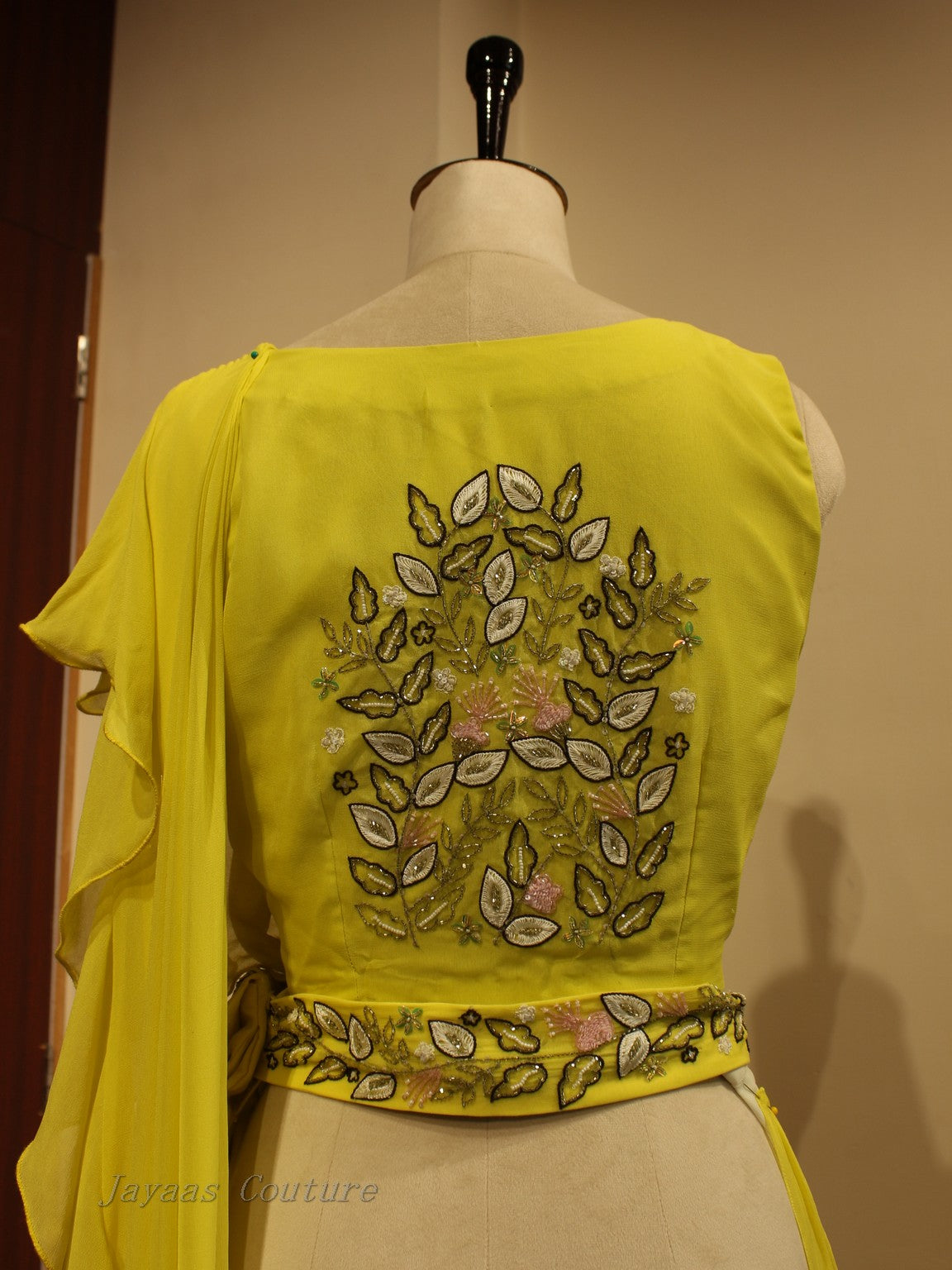 Yellow crop top with skirt and drape dupatta