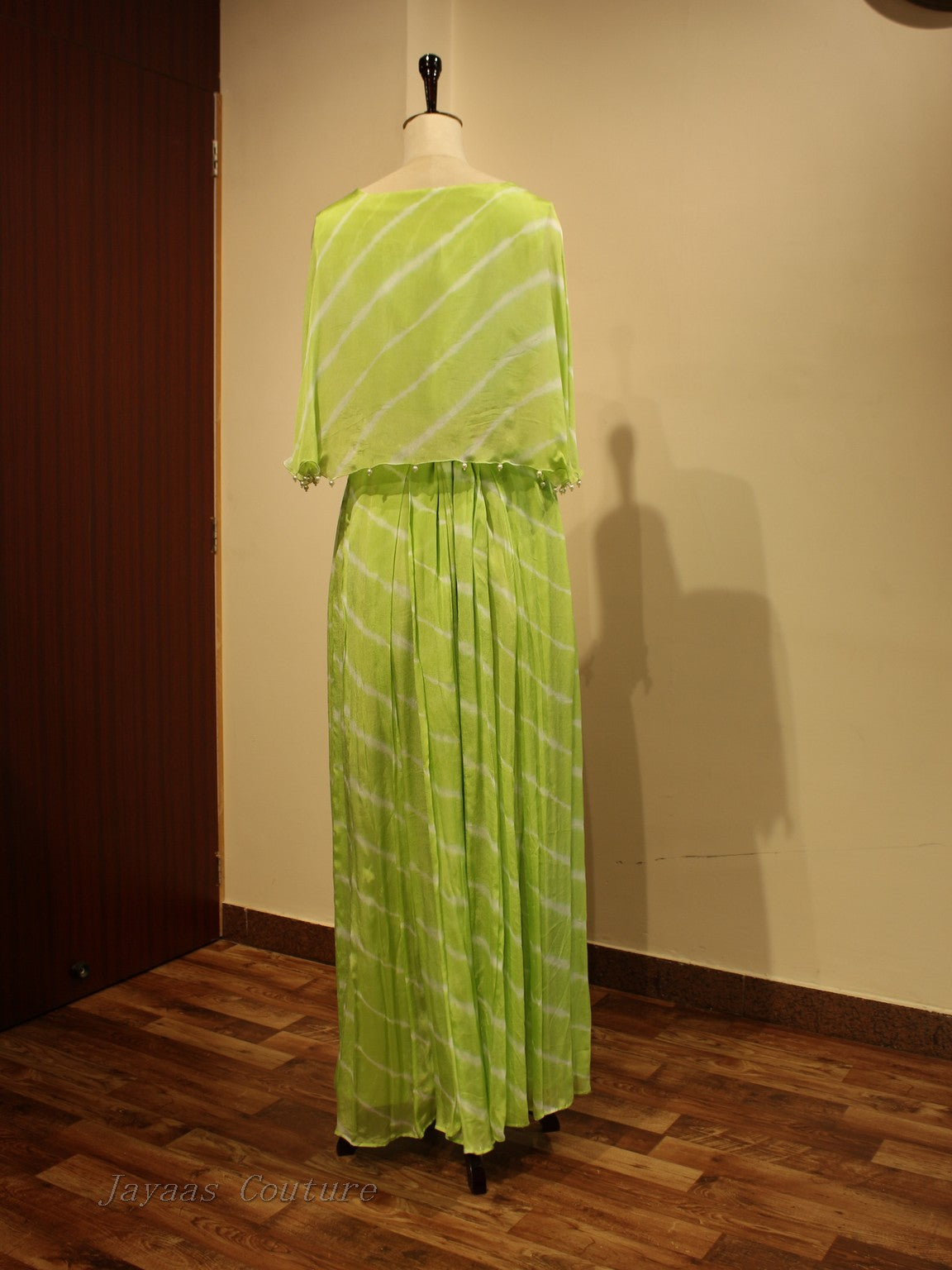 Green leheriya gown with belt