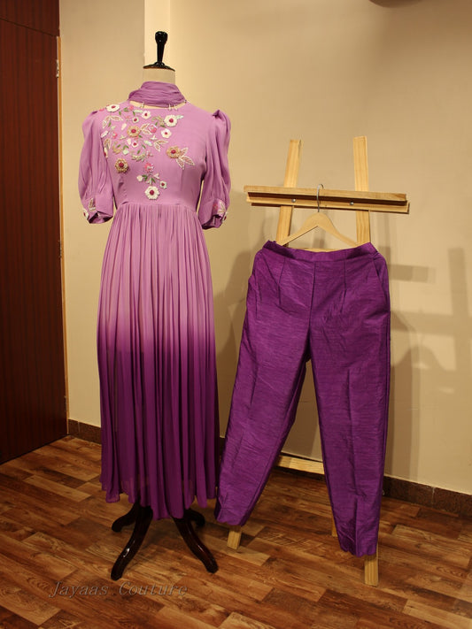 Purple shaded kurta pants with dupatta