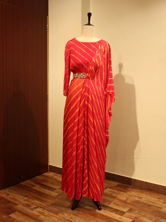Red leheriya gown with belt