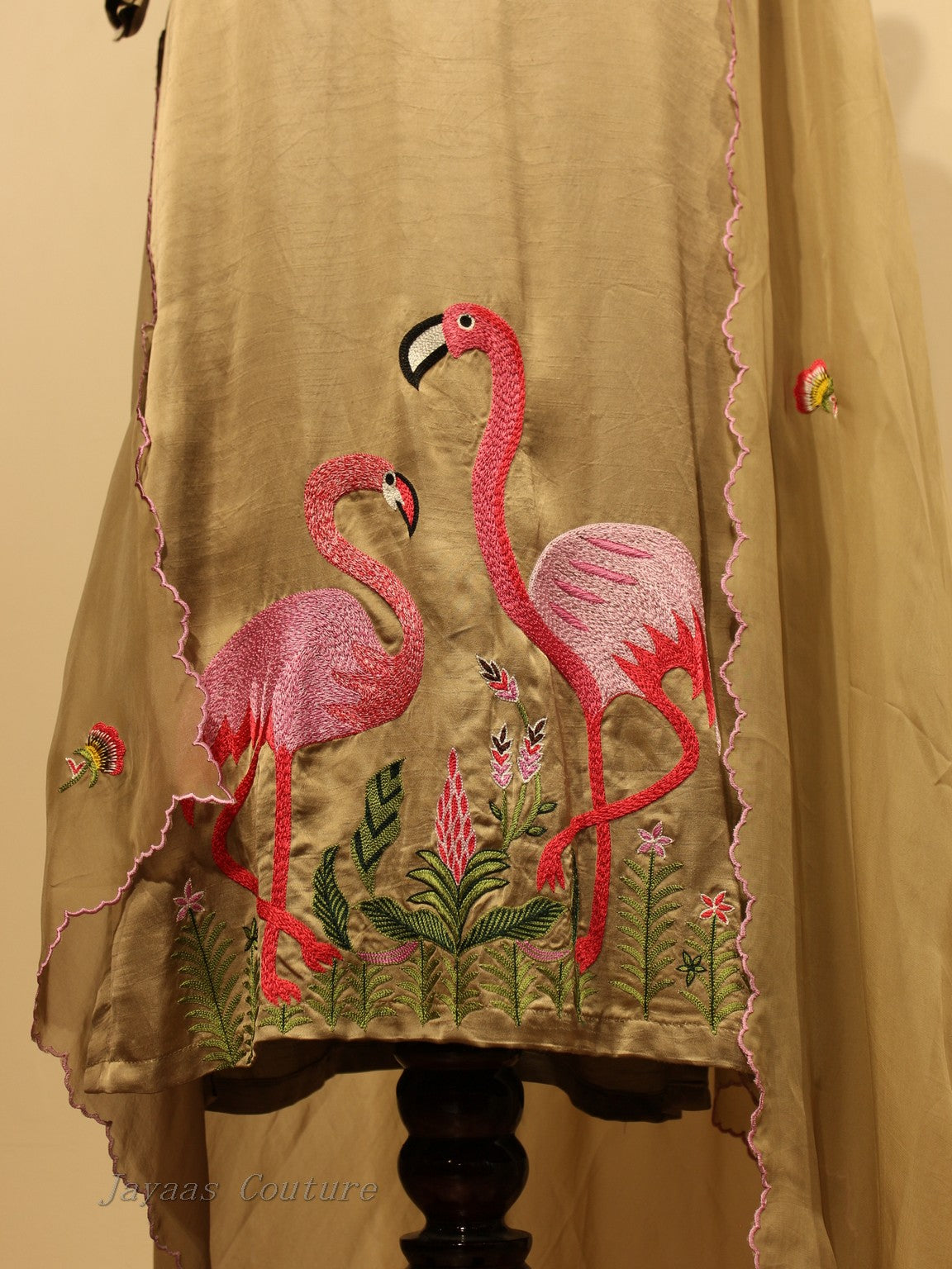Beige Flamingo kurta pants with dupatta