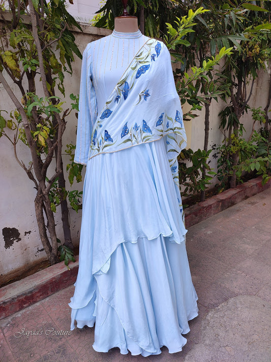 Powder blue Hand painted gown
