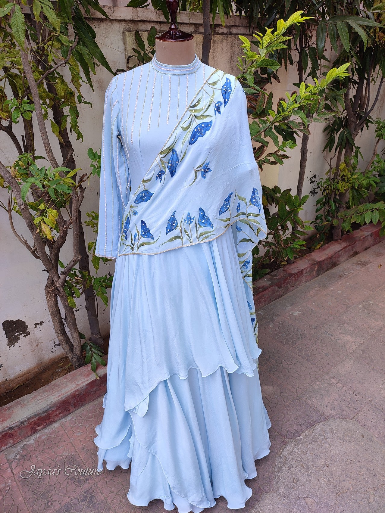 Powder blue Hand painted gown