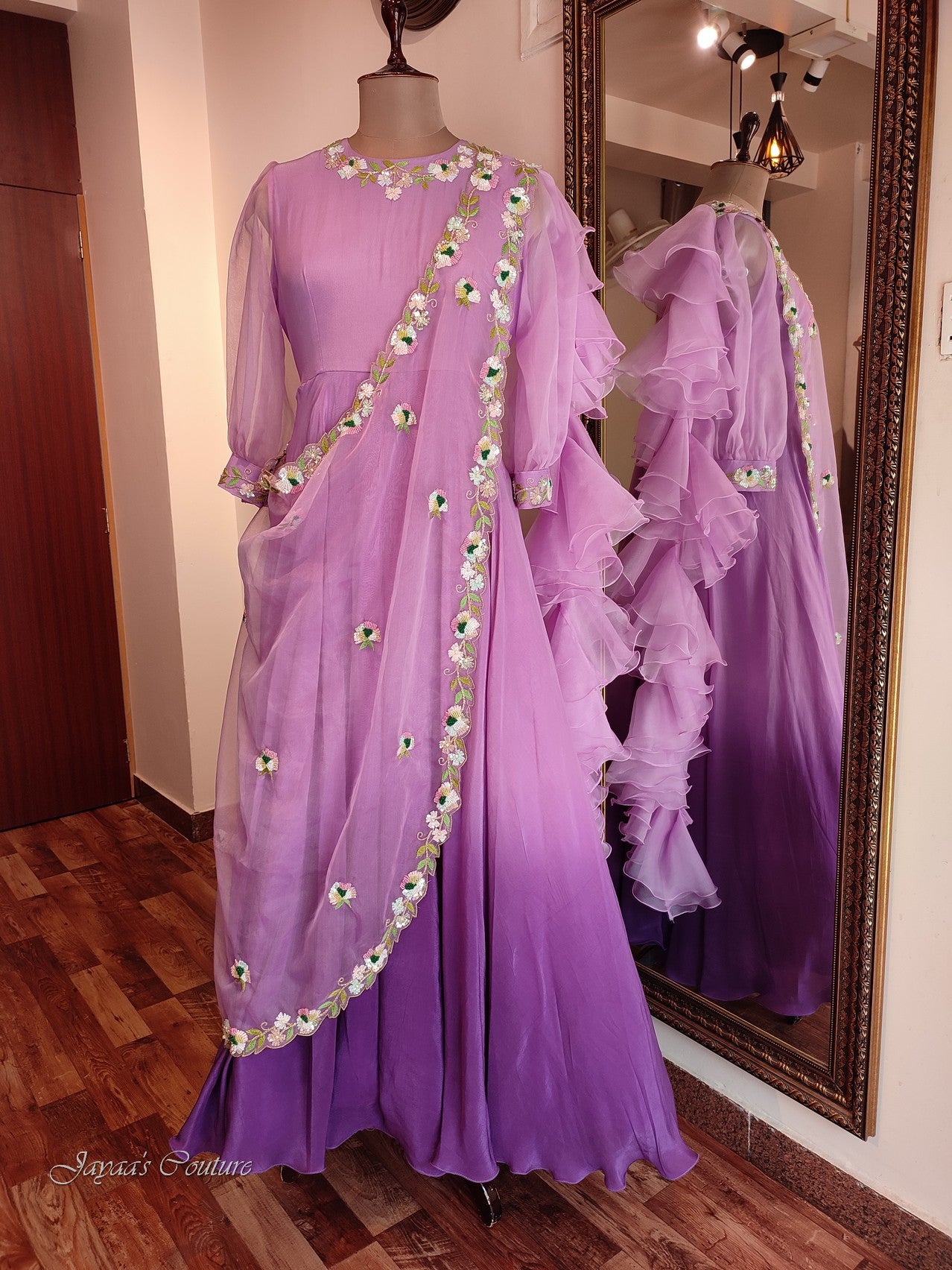 Purple shaded gown with drape dupatta