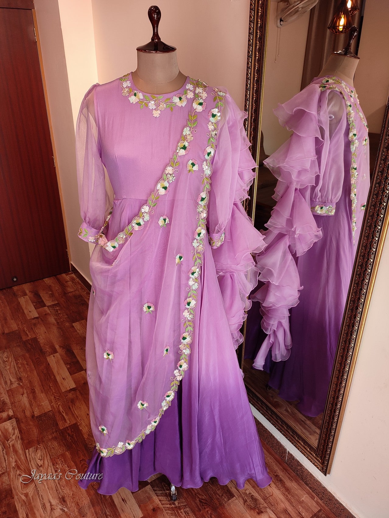 Purple shaded gown with drape dupatta