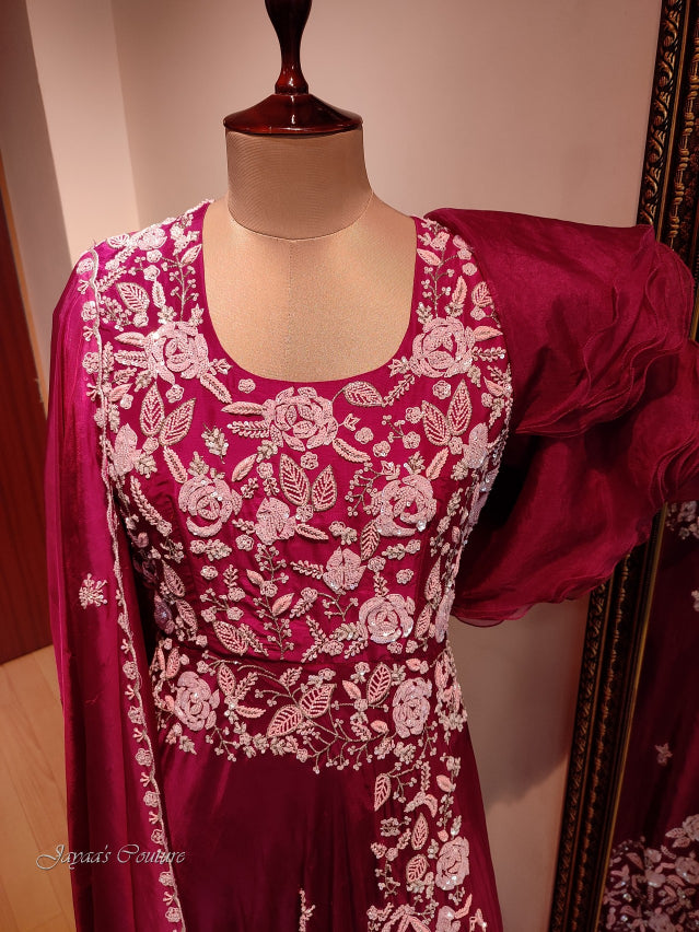 Wine gown with dupatta