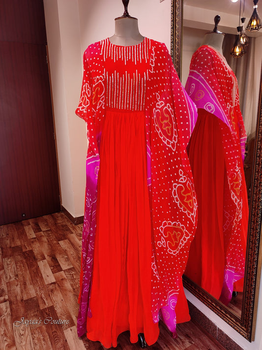 rani red orange shaded gown