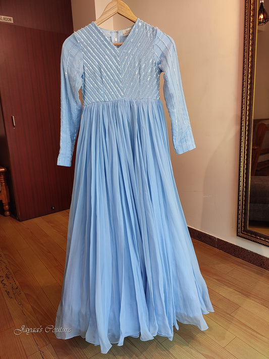 Powder blue pleated gown
