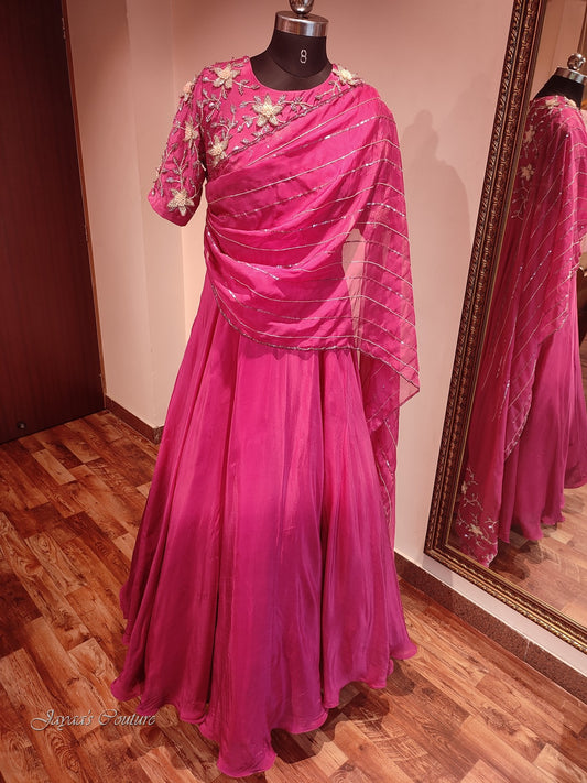 Pink shaded gown with drape dupatta