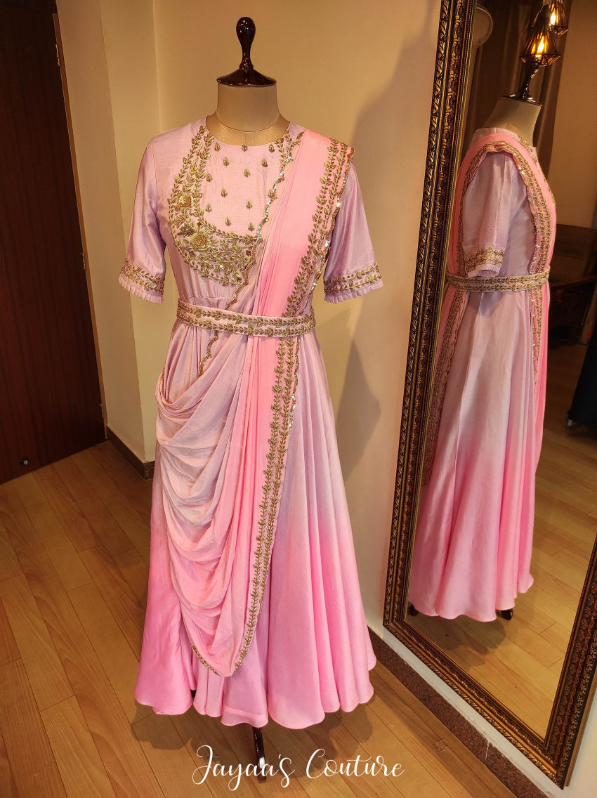 Pink lavender ombre gown with draped dupatta