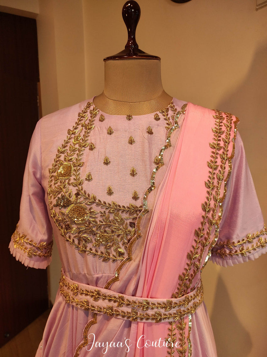 Pink lavender ombre gown with draped dupatta