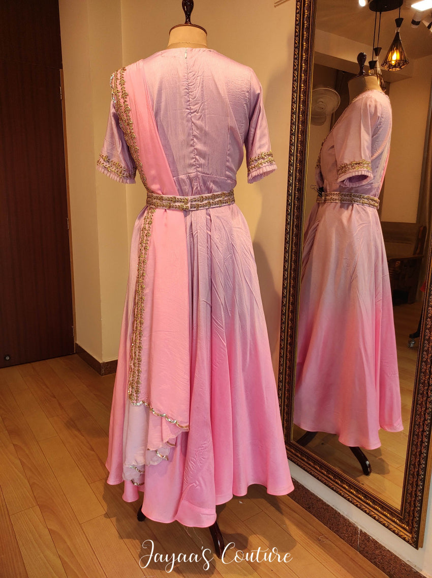 Pink lavender ombre gown with draped dupatta