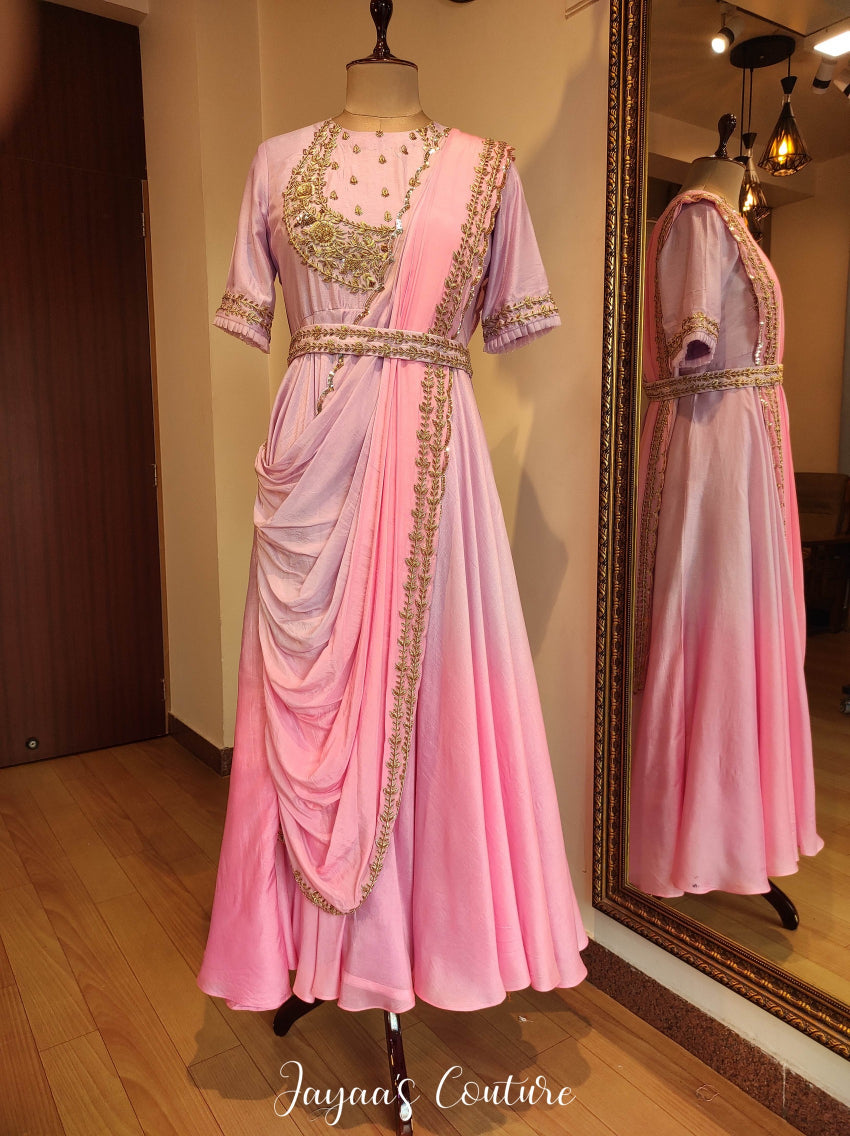 Pink lavender ombre gown with draped dupatta