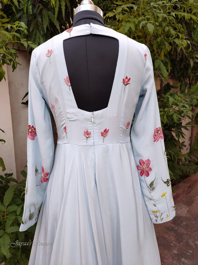 Powder blue hand painted gown