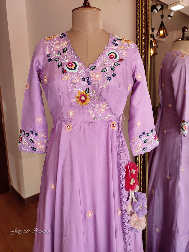 Lavender Angrakha Gown With Dupatta