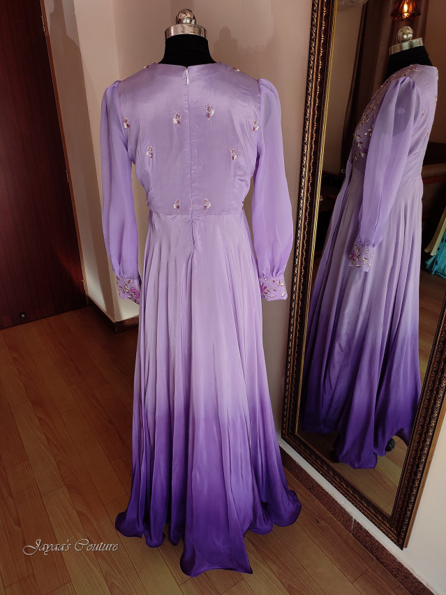 Light purple to dark purple ombre gown with dupatta