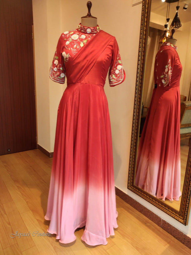 Rust pink shaded gown with Drape dupatta