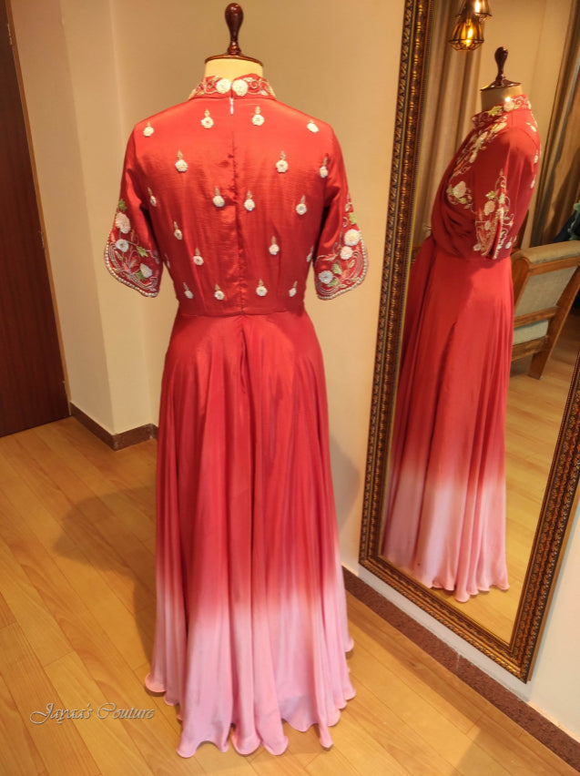 Rust pink shaded gown with Drape dupatta