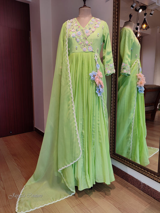 Lirl green gown with dupatta