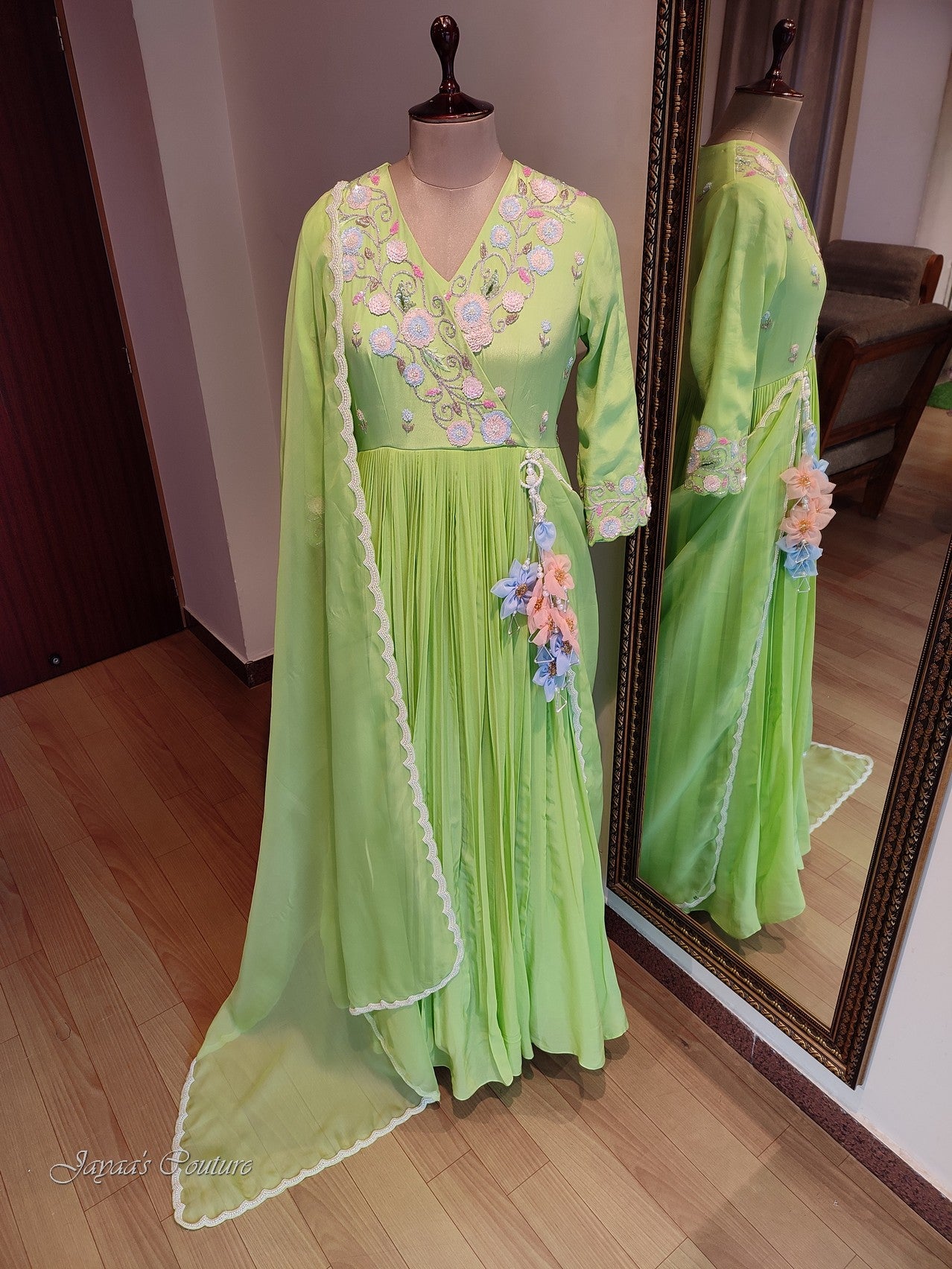 Lirl green gown with dupatta