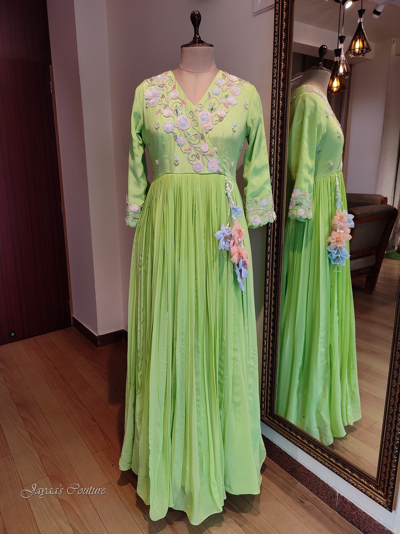 Lirl green gown with dupatta