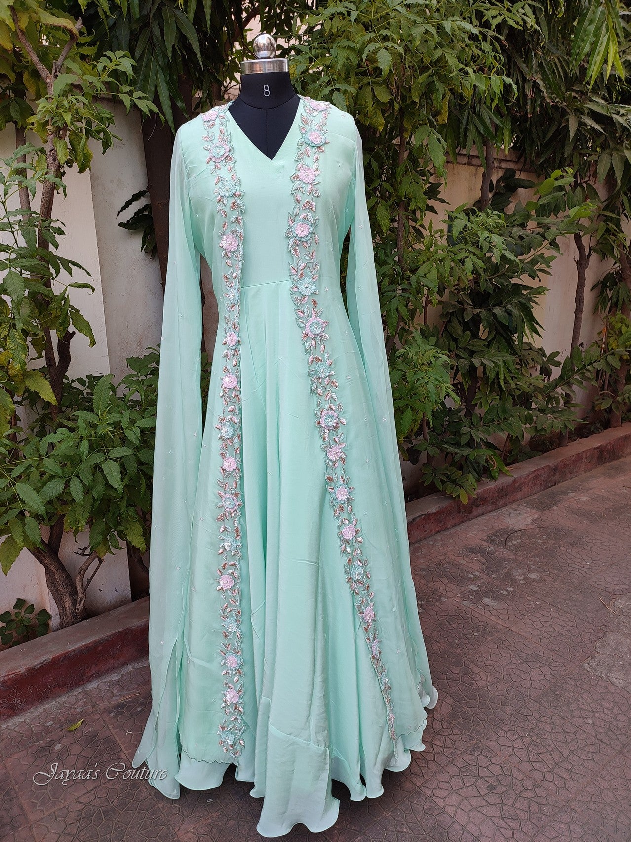 Pastel sea green gown with jacket