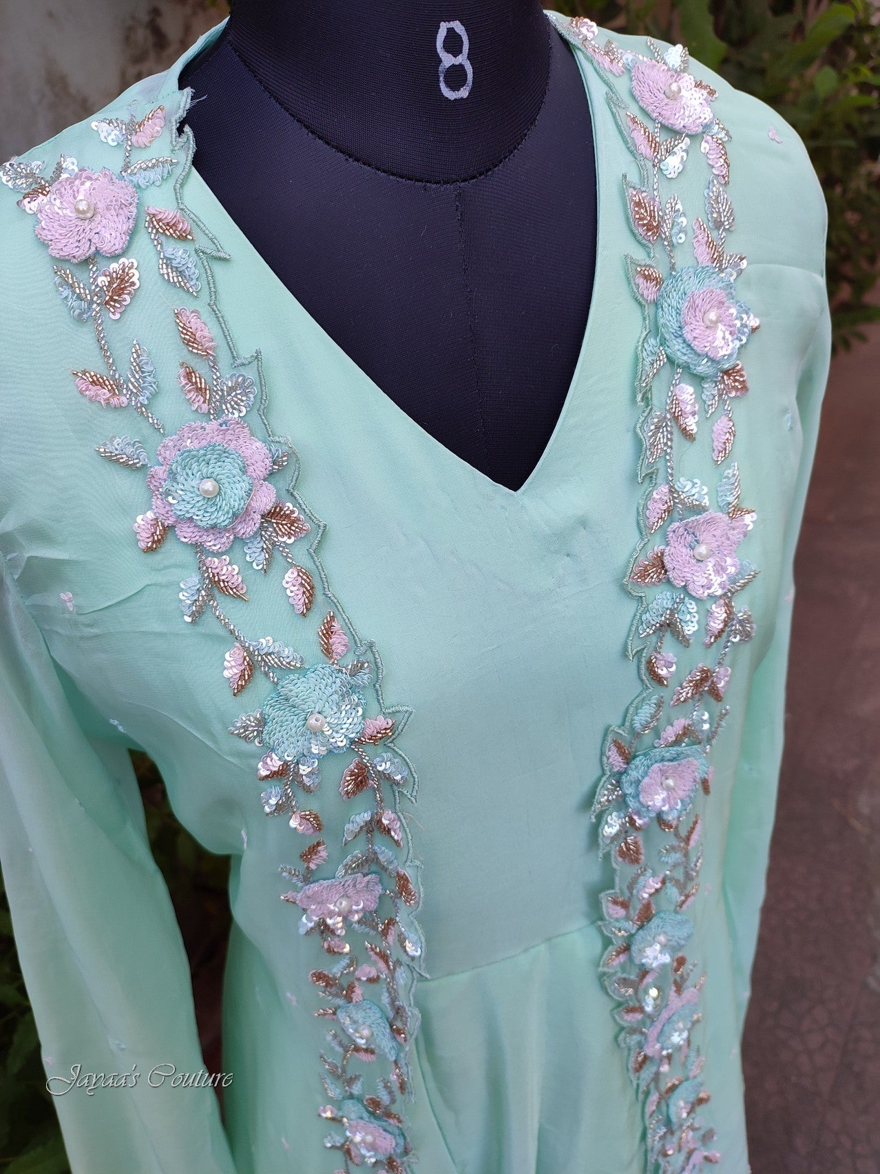 Pastel sea green gown with jacket