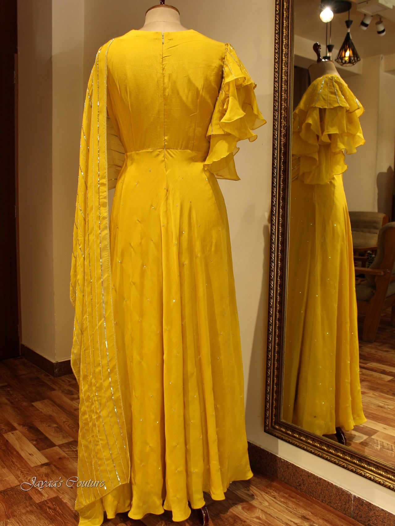 Yellow Gown with drape dupatta