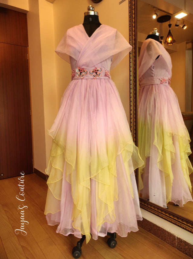 Lavender yellow organza Gown