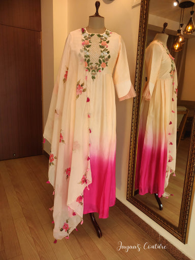 Peach ombre shaded Gown with dupatta