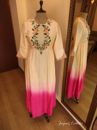 Peach ombre shaded Gown with dupatta