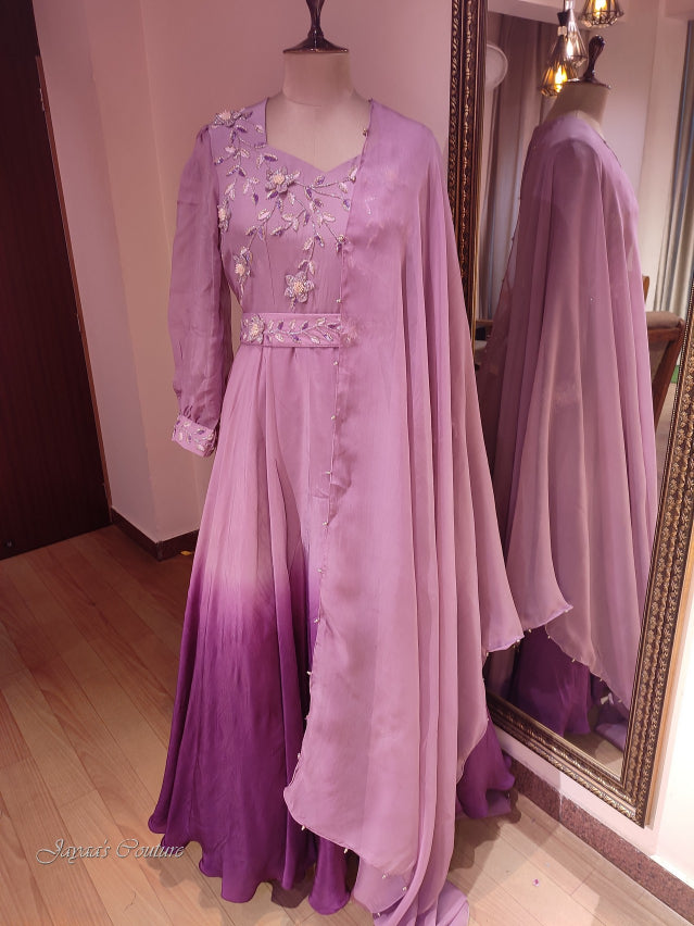 Mauve shaded gown with dupatta