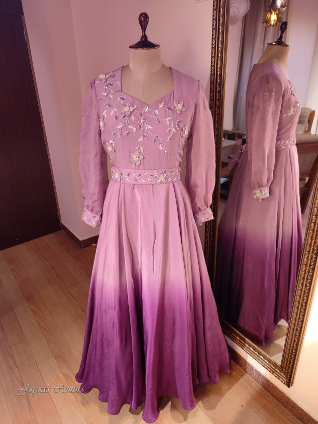 Mauve shaded gown with dupatta