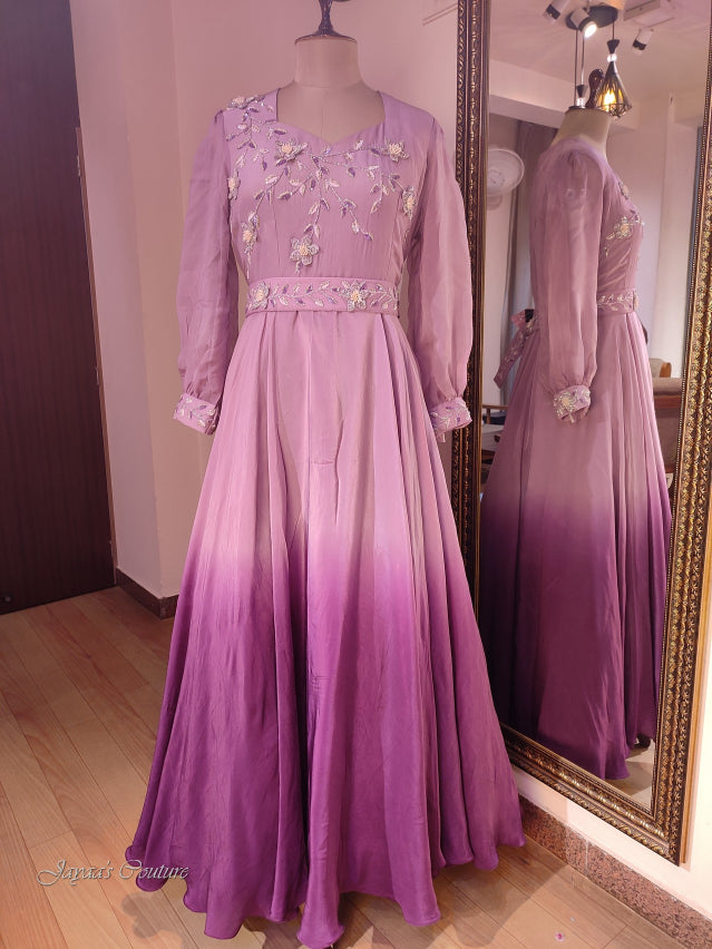 Mauve shaded gown with dupatta