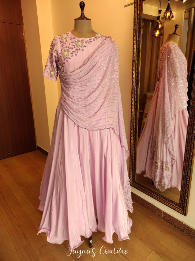 Lavender Gown with attached dupatta