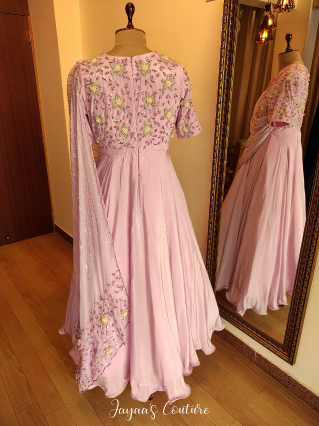 Lavender Gown with attached dupatta