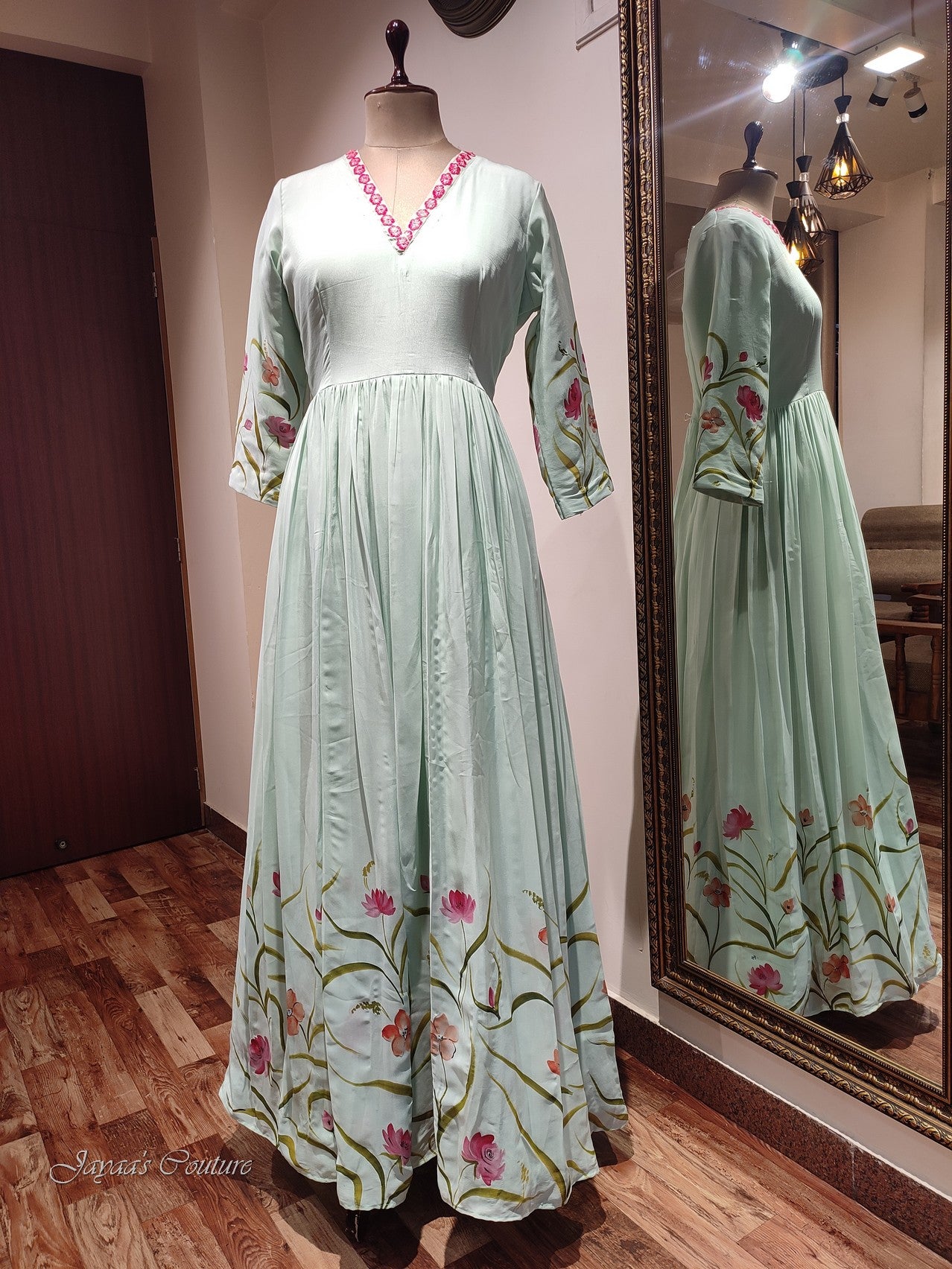 sea green hand painted gown