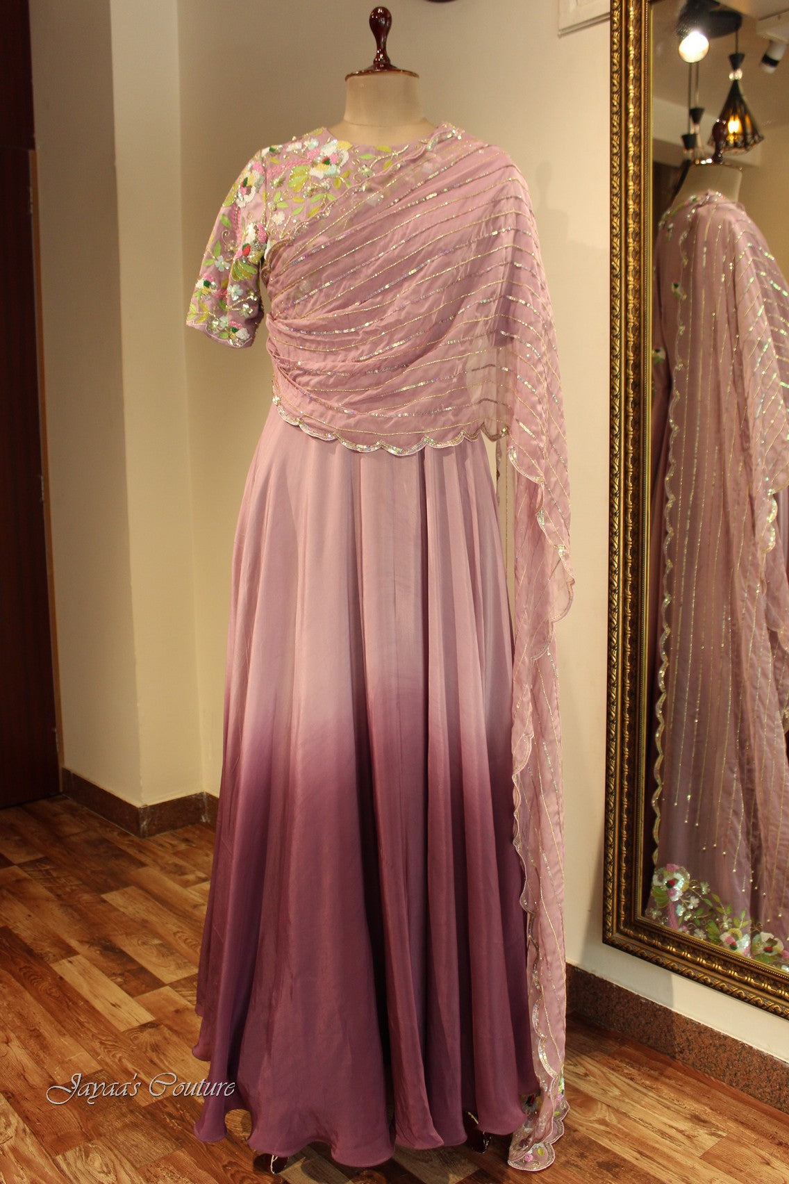 Mauve shaded gown with drape dupatta