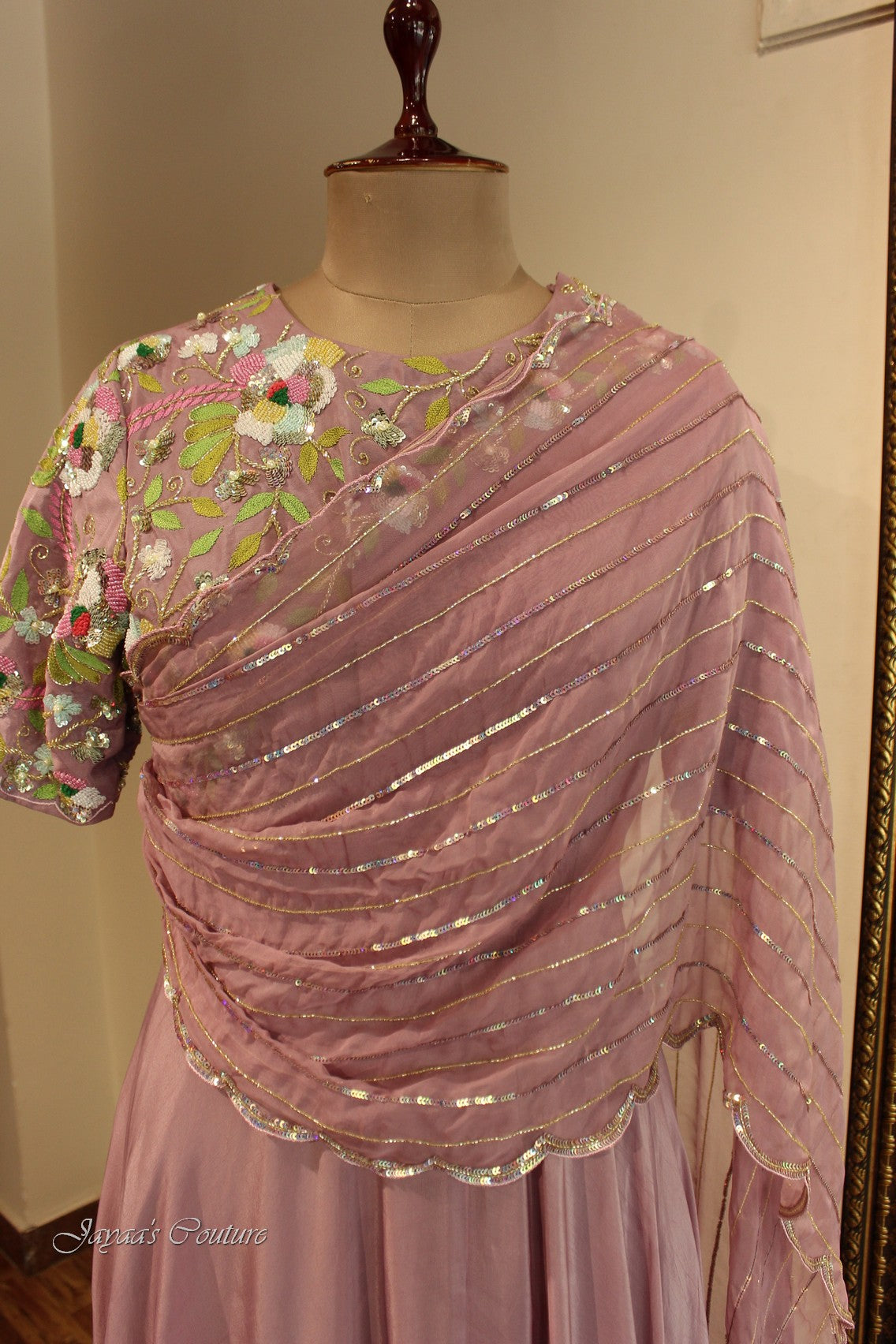 Mauve shaded gown with drape dupatta
