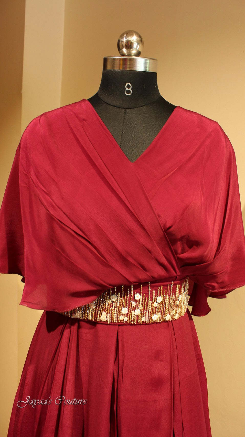 Maroon gown with belt