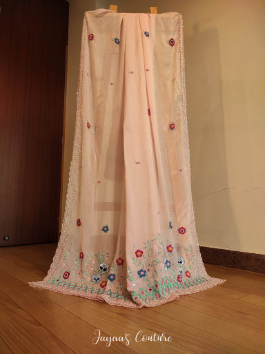 blush pink 3d work dupatta