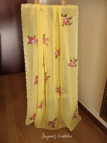 Pastel yellow hand painted dupatta