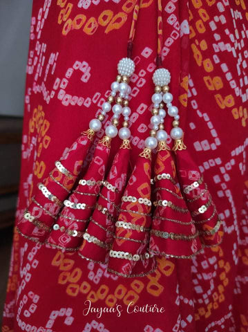 Red bandhej angrakha gown with Dupatta